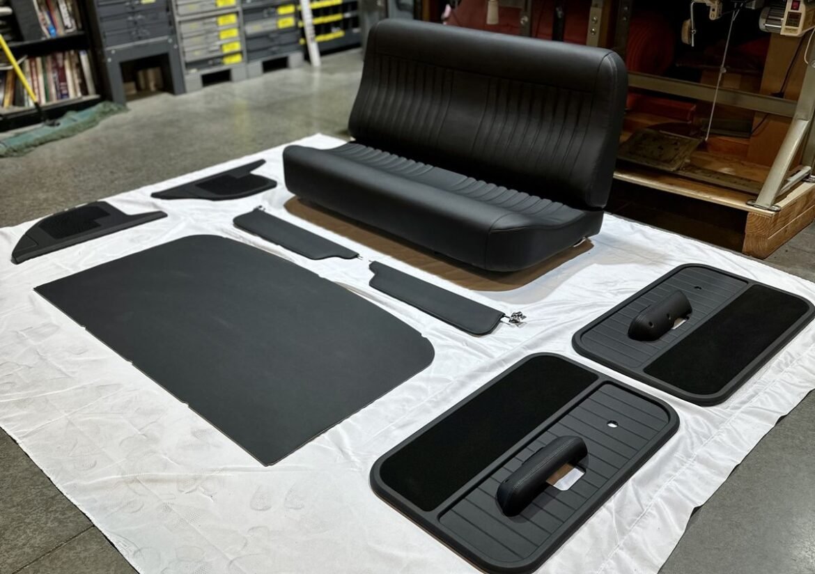 Unwrapped interior panels laid out for upholstery